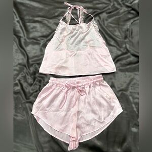 Pink Lacey Satin Pajama Set